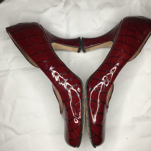 Anyi Lu Embossed Croc Red Patent Leather Heels 40 - Picture 3 of 9